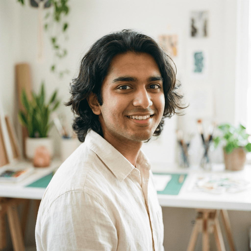 Samuel Hansen smiling in a modern studio